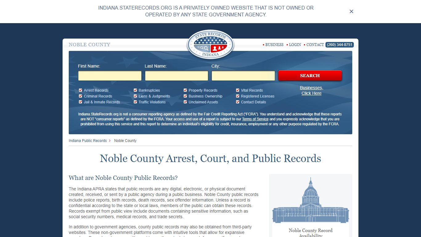 Noble County Arrest, Court, and Public Records