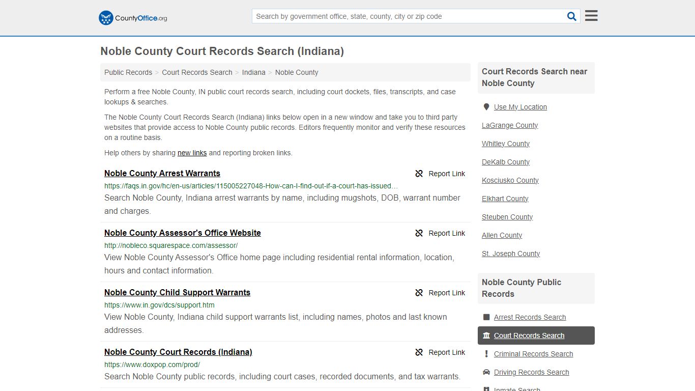 Noble County Court Records Search (Indiana) - County Office